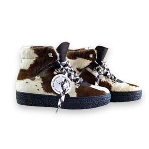 Ammann of Switzerland Monaco Cow Print Lace Up Boots US 6-6.5 Italy Calf Hair